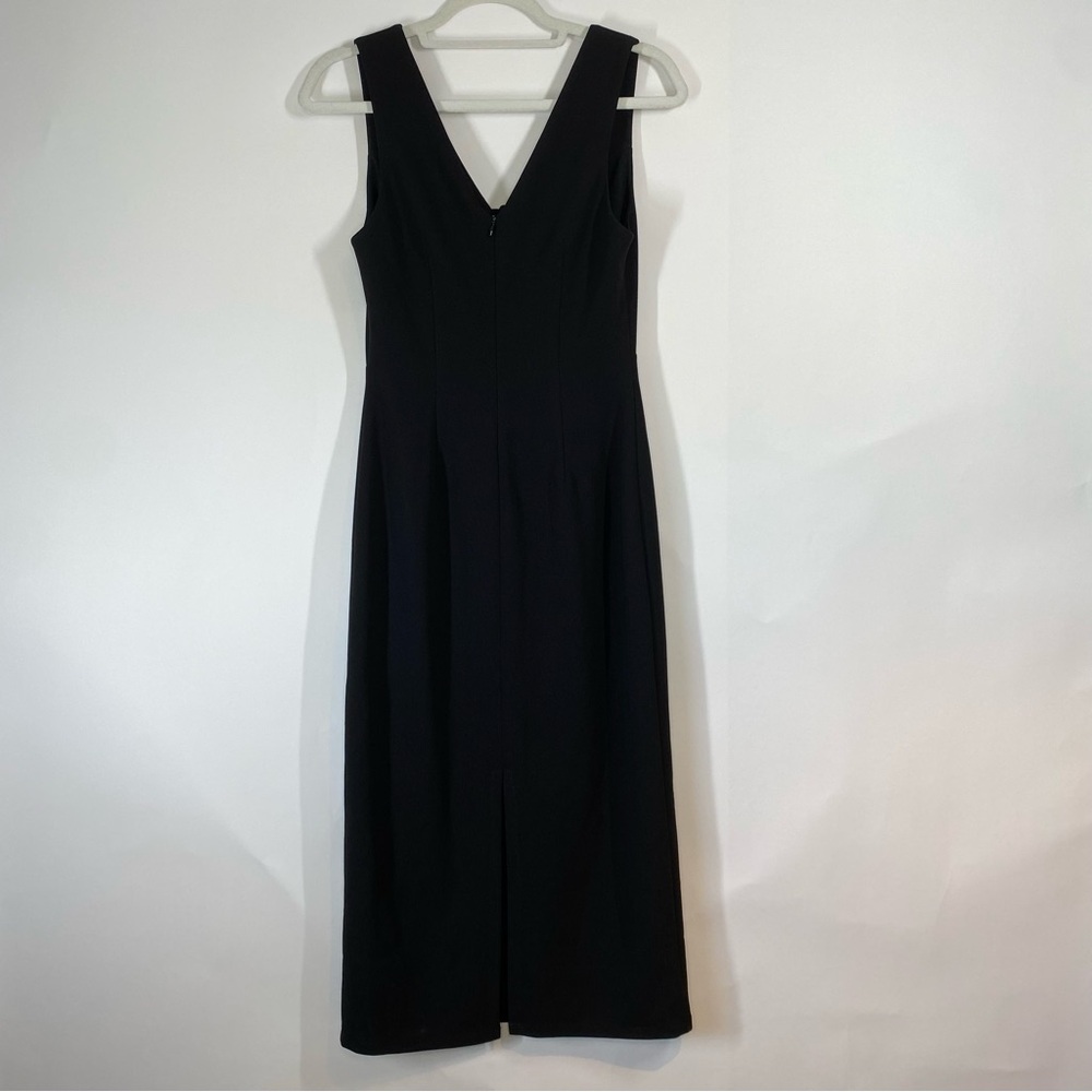 Krisa Black Tie Front V Neck Sleeveless Sheath Midi Dress XS Back Slit Career - Picture 5 of 12